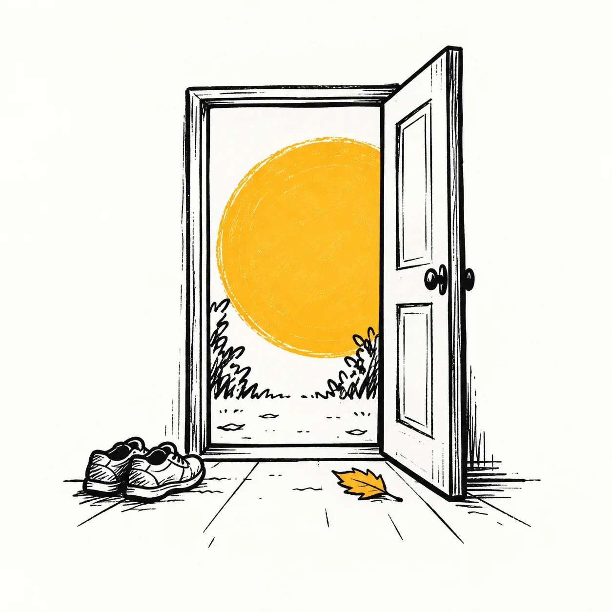 An open door with a pair of shoes nearby